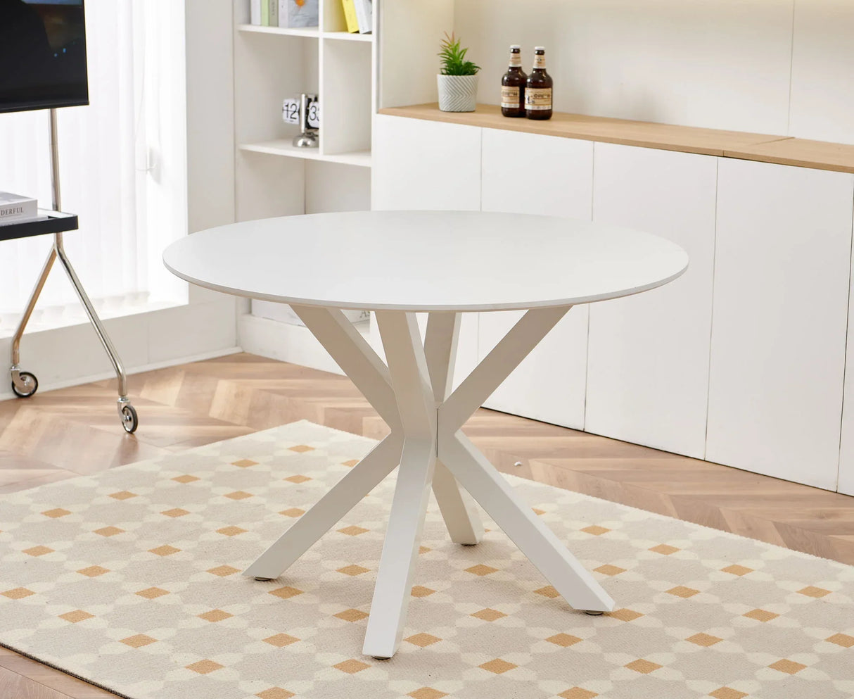Table Mid-Century Dining Table For 4 - 6 People With Round MDF Table Top, Pedestal Dining Table, End Table Leisure Coffee Table, Cross Leg - Furniture Home Direct