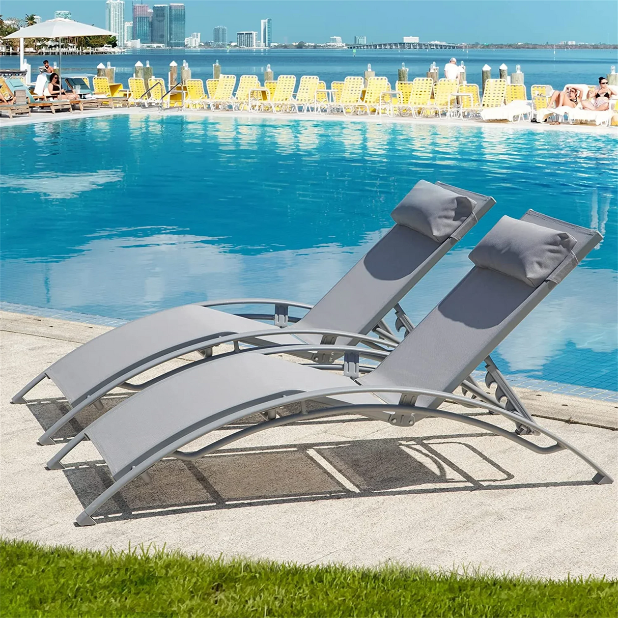 Outdoor Chaise Lounge Set Aluminum Frame Weatherproof Gray - Furniture Home Direct