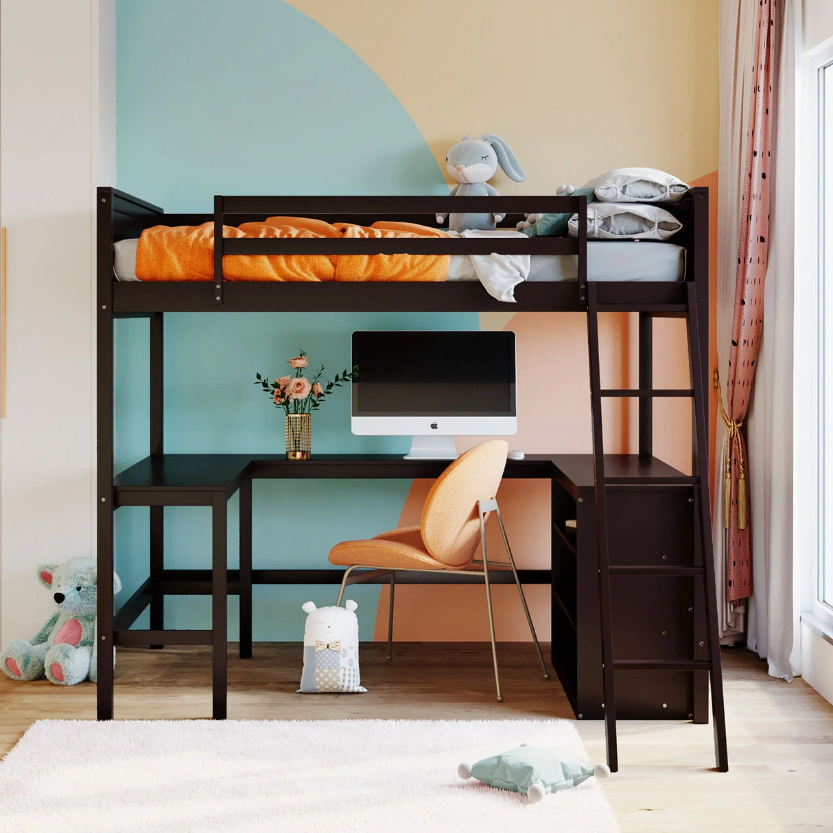 Loft Bed With Shelves With Desk - Furniture Home Direct