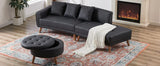 107 Inch Black Sectional With Round Storage Ottoman - Furniture Home Direct
