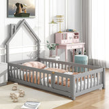 House-Shaped Headboard Floor Bed With Fence - Furniture Home Direct
