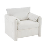 Fixed Modern Accent Chair Single Seater Plush Chenille Lounge Chair With High Resilience Cushion - Ivory White - Furniture Home Direct