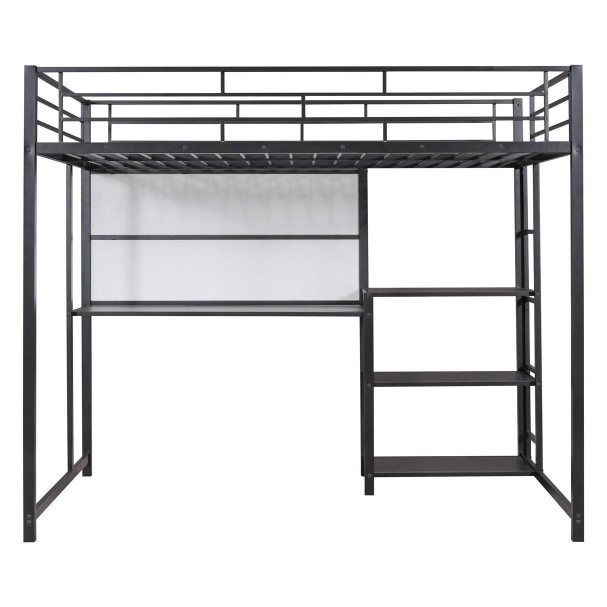 Metal Loft Bed With Desk, 3 Shelves And Ladder - Furniture Home Direct