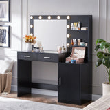 Vanity Desk With Mirror And Lights, 46.4In Dressing Table With 2 Large Drawer & Large Vertical Organizer, 3 Level Dresser & 3 Lighting Modes Adjustable Brightness, Suitable For Bedroom - Furniture Home Direct