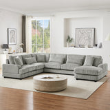 Sectional Sofa Oversized U Shaped Corduroy Fabric Gray - Furniture Home Direct