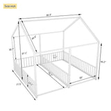Metal Twin Size House Platform Beds 2 Shared Beds - Antique White - Furniture Home Direct