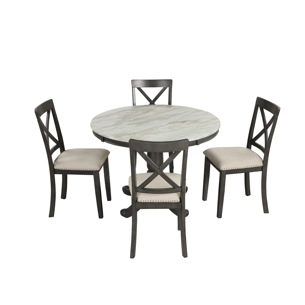 Dining Set Marble Table With Upholstered Chairs Gray - Furniture Home Direct