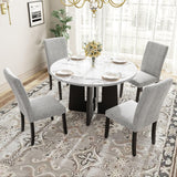 5 Piece Round Dining Table Set, Dining Table And 4 Upholstered Chairs For Dining Room, Kitchen Room, Living Room - White / Gray - Furniture Home Direct