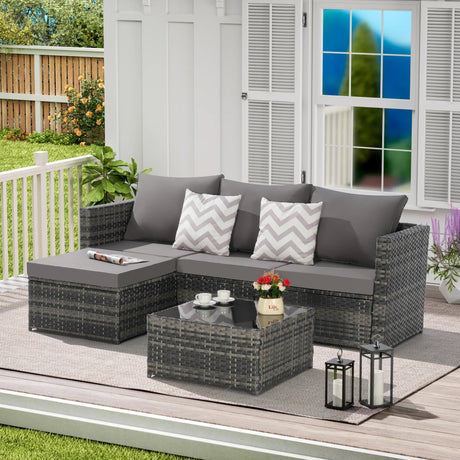Outdoor Sectional Set with Ottoman - Furniture Home Direct