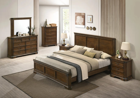 Queen Bed Set Dresser Nightstands Mirror Chest Walnut Brown - Furniture Home Direct