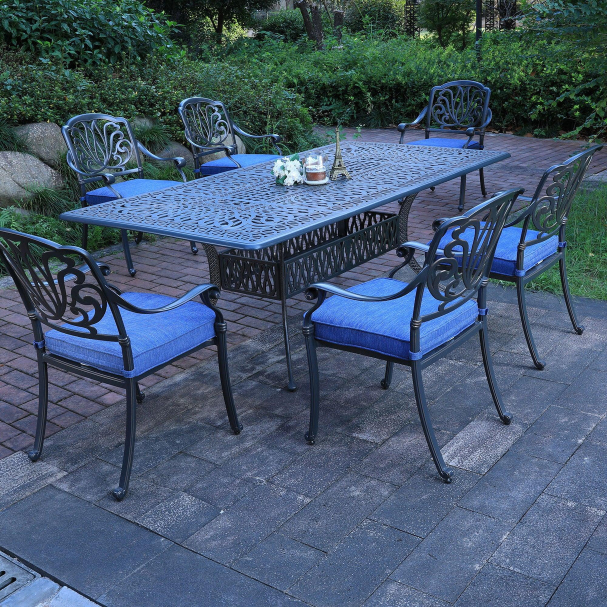 Rectangular Long Dining Set With Sunbrella Cushions - Furniture Home Direct
