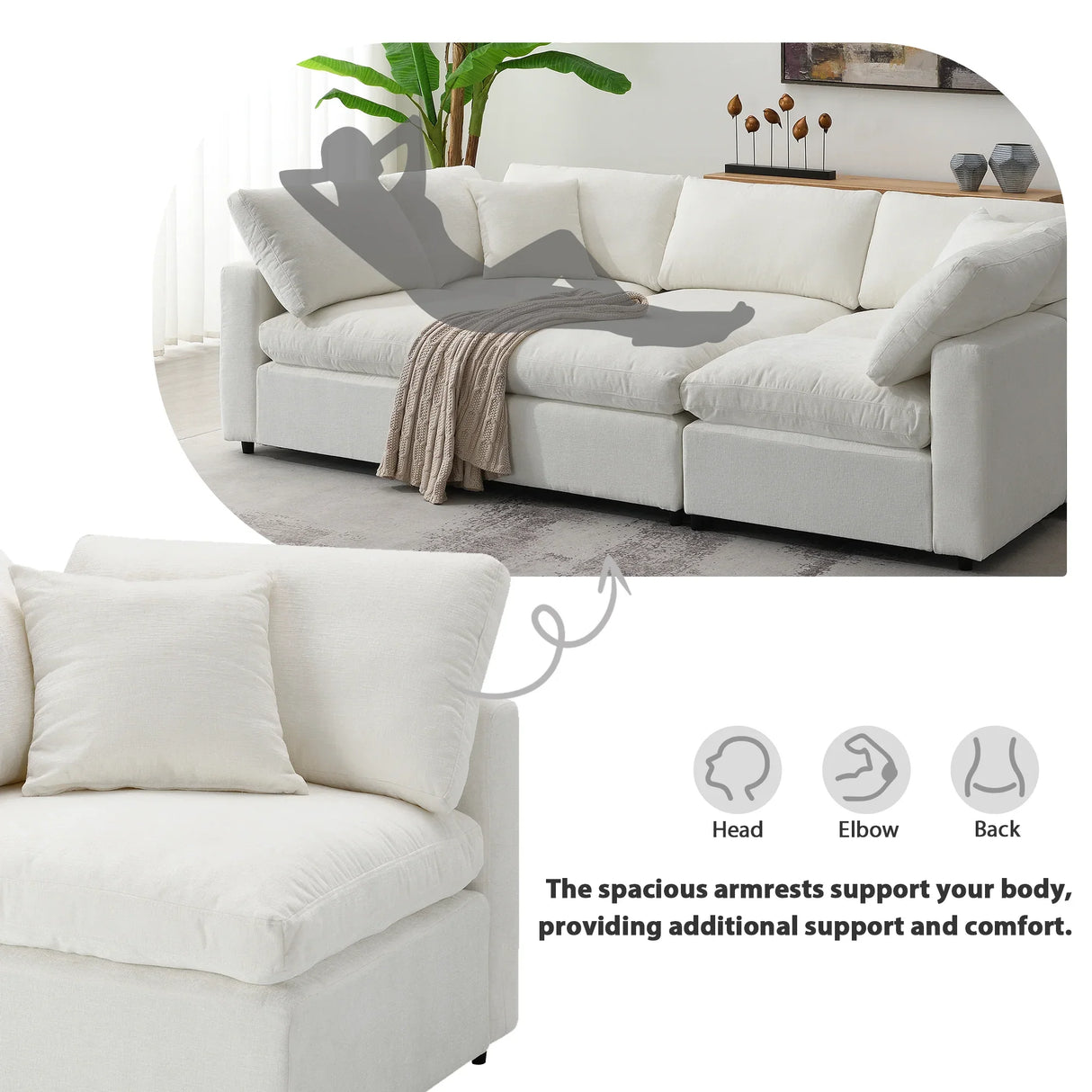 Modular Sectional Sofa With L Shaped Spacious Layout Beige - Furniture Home Direct