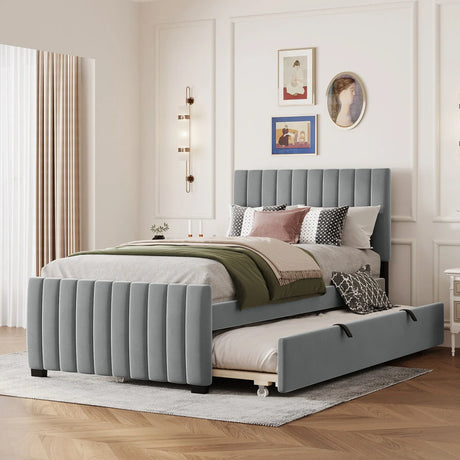 Upholstered Design Platform Bed With Trundle - Furniture Home Direct