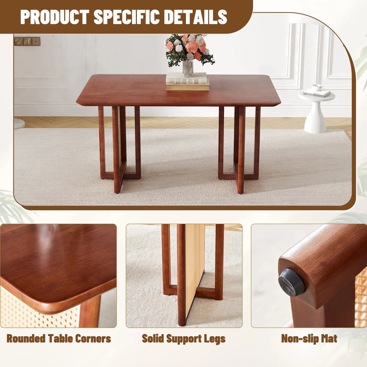 Dining Table Retro Solid Wood Rectangular Classic Walnut - Furniture Home Direct