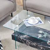 Coffee Table Two-Tier Glass With Solid Marble Base Black - Furniture Home Direct