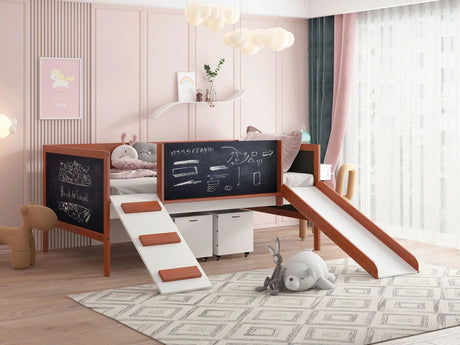 Aurea - Twin Loft Bed With Slide Slats Ststem Included - Cherry Oak / White - Furniture Home Direct