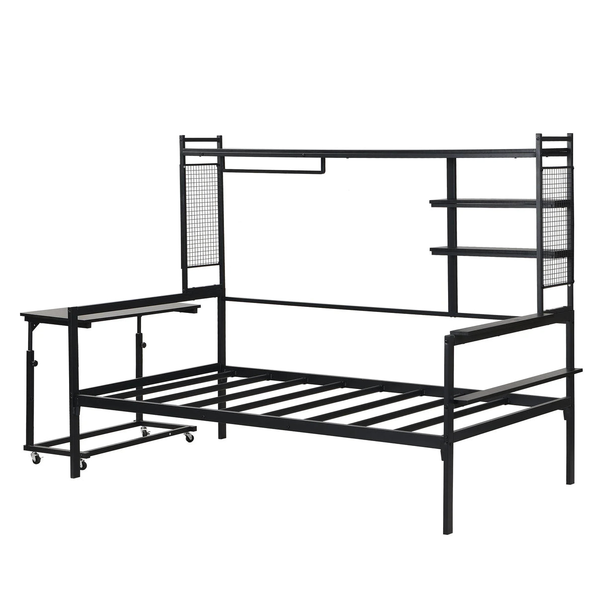 Daybed With Movable Desk, Grid, Shelves And Clothes Hanger - Furniture Home Direct