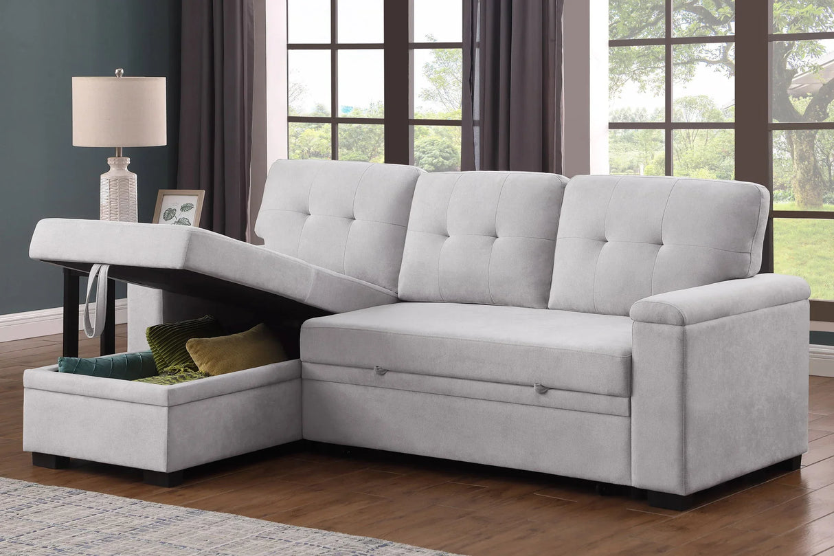 Lucca II - 84.5"W Reversible Sleeper Sectional Sofa with Storage Chaise - Furniture Home Direct