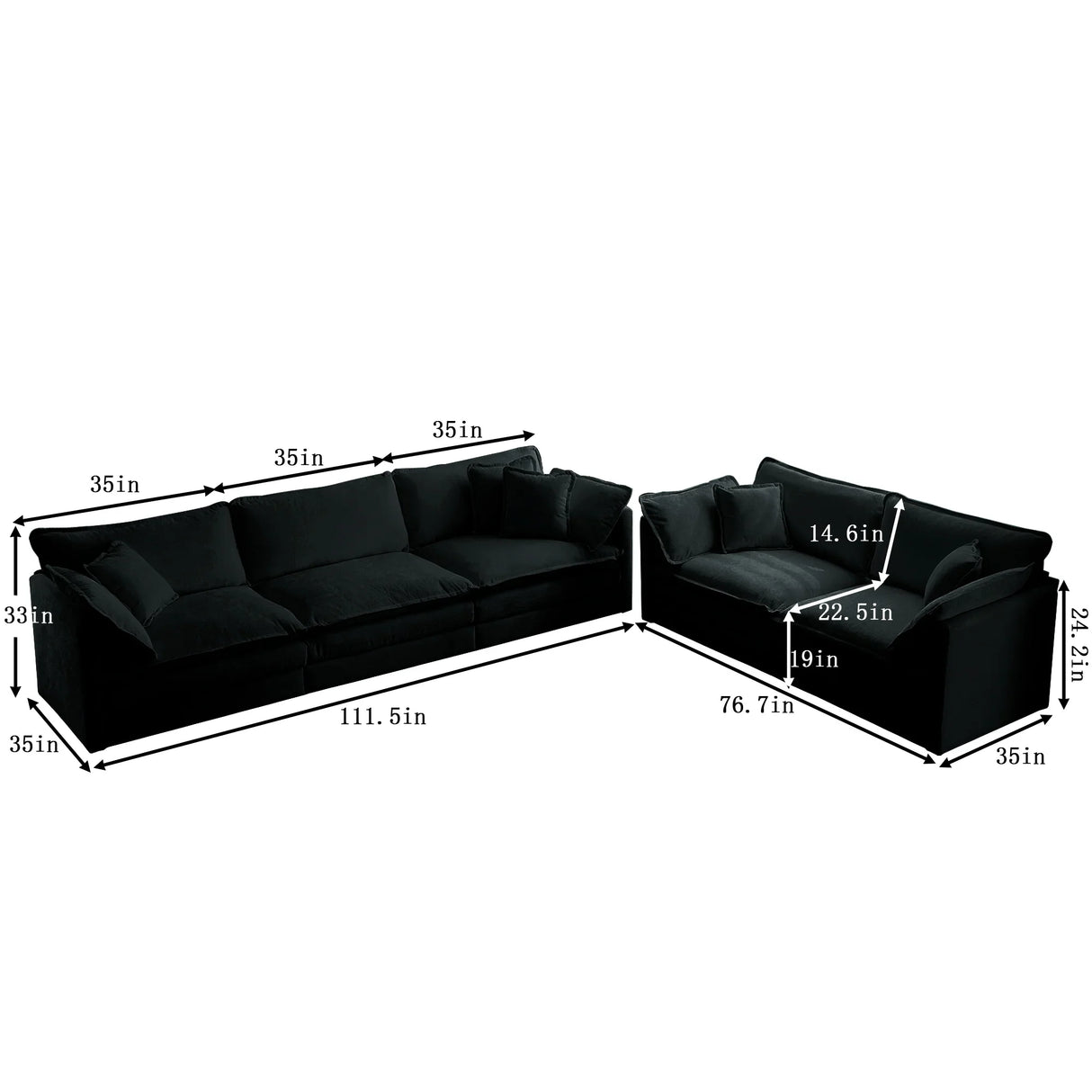 Chenille 2 Piece Living Room Set - Black - Furniture Home Direct