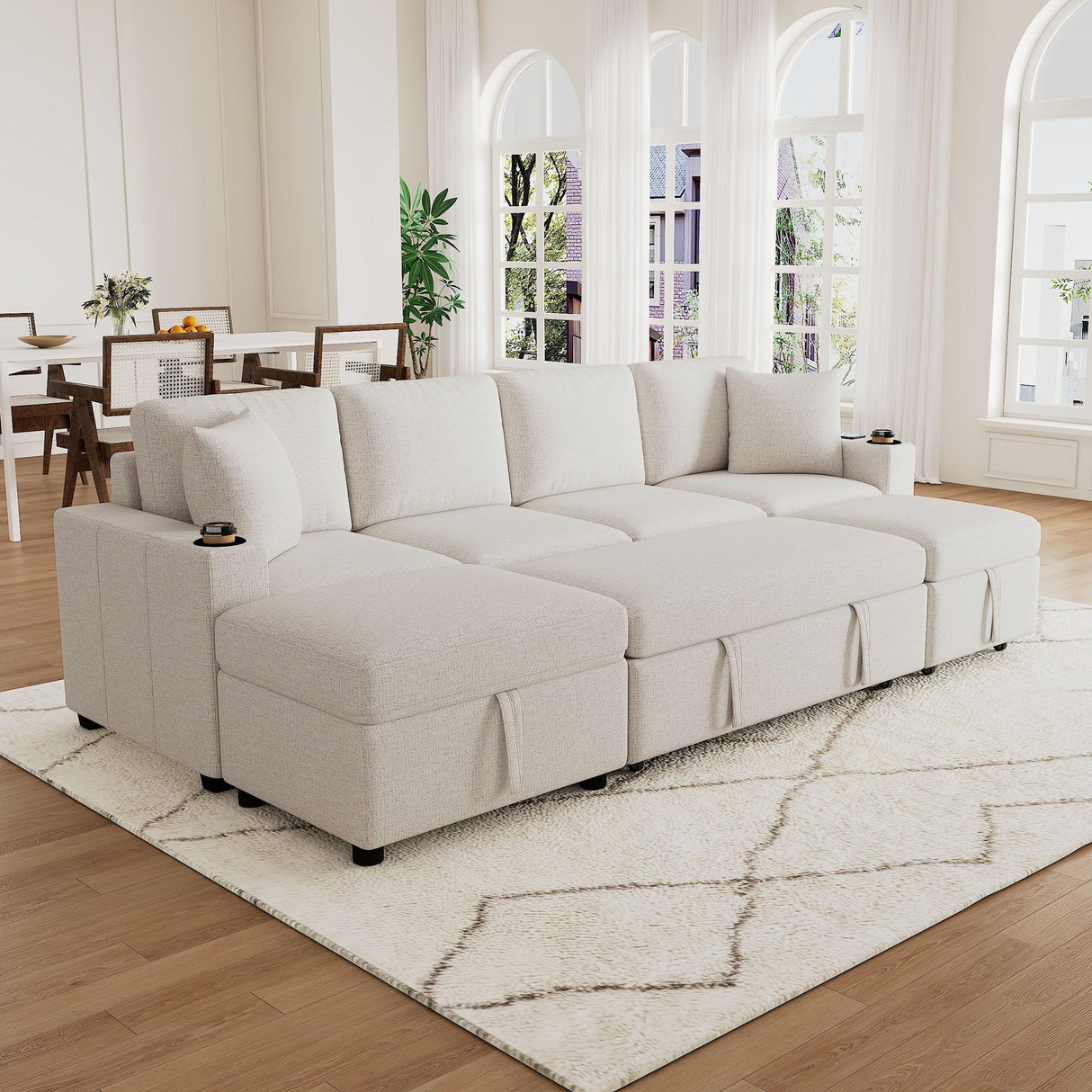 Sectional Sofa Convertible Pull-Out Bed With Storage Ottoman & USB Ports - Furniture Home Direct