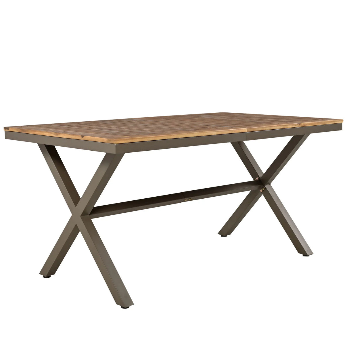 7 Piece All-Weather Patio Dining Set with Acacia Wood Tabletop and Metal Frame - Beige - Furniture Home Direct