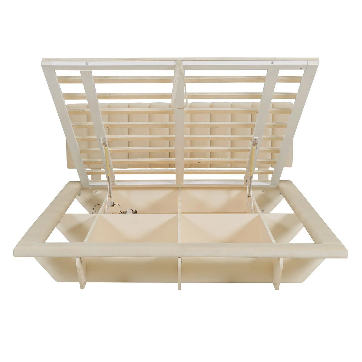Queen Bed With Upholstered Storage And LED Lighting Beige - Furniture Home Direct