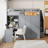 Loft Bed With Wardrobe, Desk And Shelves - Furniture Home Direct