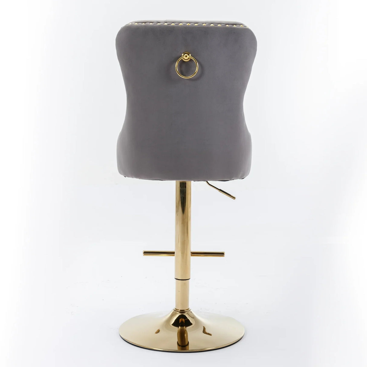 Counter Stools Tufted Velvet Back Swivel Gold Base Gray - Furniture Home Direct