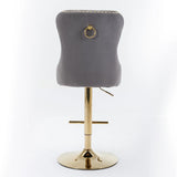 Counter Stools Tufted Velvet Back Swivel Gold Base Gray - Furniture Home Direct