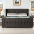 David - King Tufted Wingback Bed - Dark Charcoal Gray - Furniture Home Direct