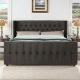 David - King Tufted Wingback Bed - Dark Charcoal Gray - Furniture Home Direct