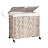Laundry Hamper With Lid PE Rattan Powder Coating Frame Clothes Hampers With 2 Removable Bags - Furniture Home Direct