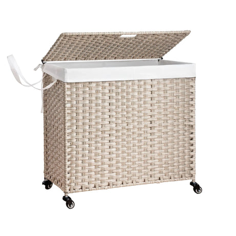 Laundry Hamper With Lid PE Rattan Powder Coating Frame Clothes Hampers With 2 Removable Bags - Furniture Home Direct