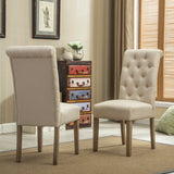 Dining Set With Turned Leg Table Tufted Chairs Beige Brown - Furniture Home Direct