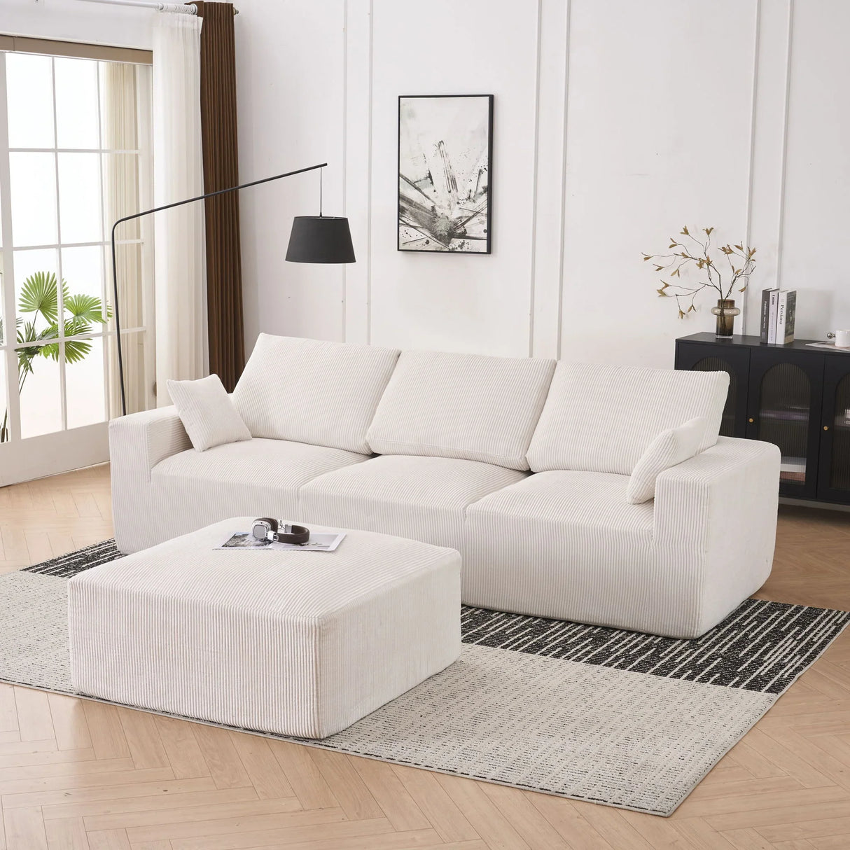 Modular Sectional Sofa With Ottoman, USB And Type C Charger, Petal Armrest Design - Furniture Home Direct