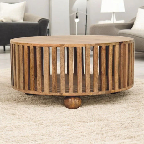 Slatted Round Coffee Table - Beige - Furniture Home Direct