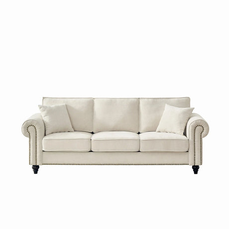 3 Seater Sofa With Tufted Upholstery, Rolled Arms, Nailhead Trim - Furniture Home Direct