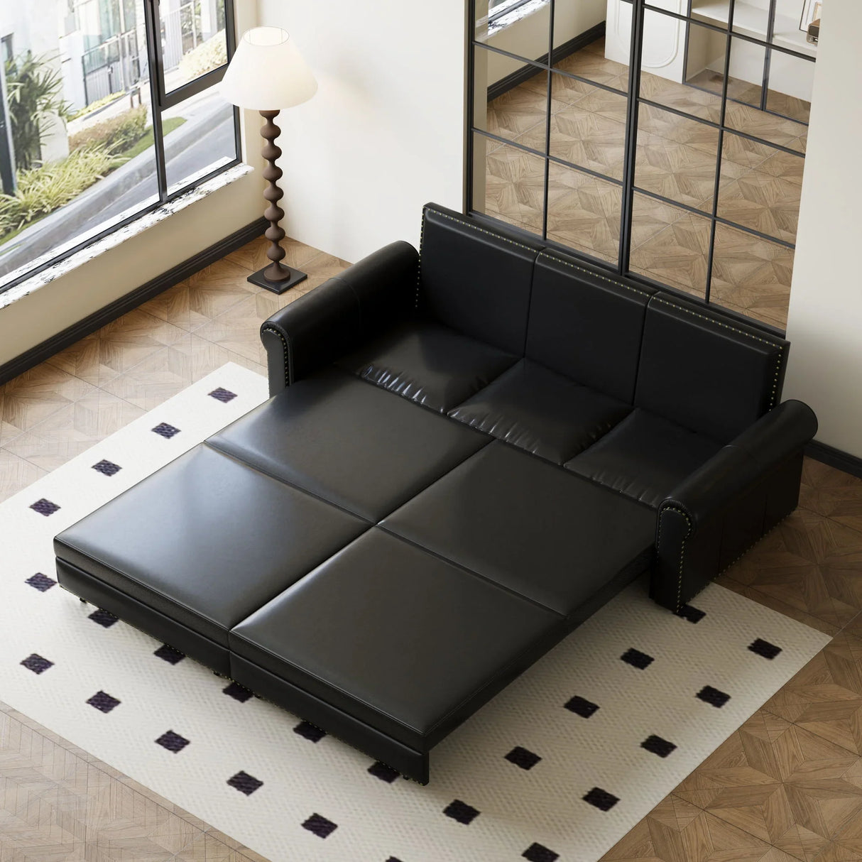 3 In 1 Convertible Sleeper Sofa With Nailhead Trim & Rolled Arm - Furniture Home Direct