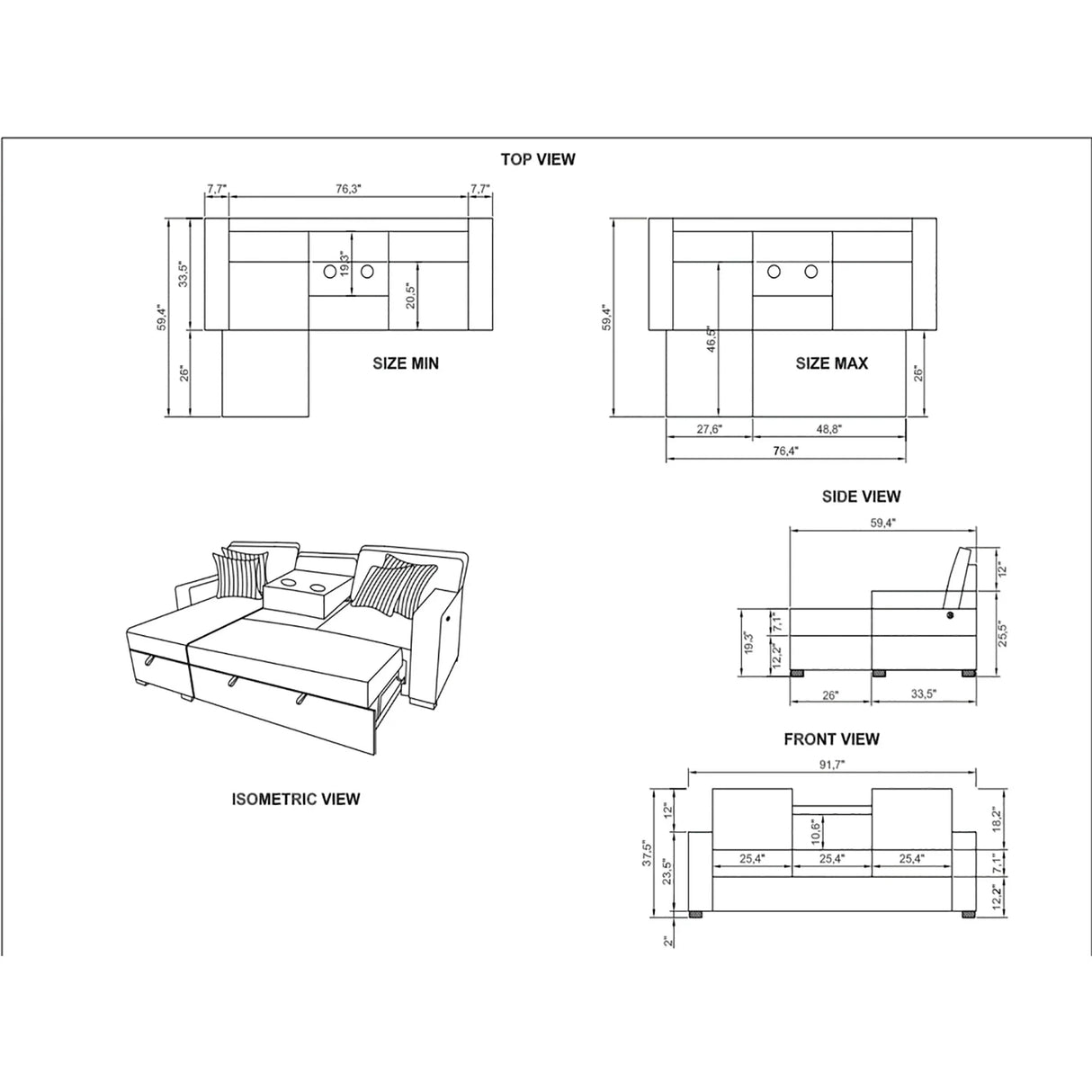 Ford - Reversible Pull Out Sofa Bed - Light Gray - Furniture Home Direct