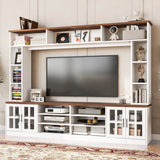 Wall Unit Entertainment Center With Bookshelves For TVs Up To 80", Tempered Glass Doors And Adjustable Shelves - Furniture Home Direct