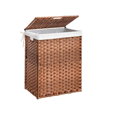 Laundry Hamper With Lid PE Rattan Powder Coating Frame Clothes Hampers With 2 Removable Bags - Furniture Home Direct