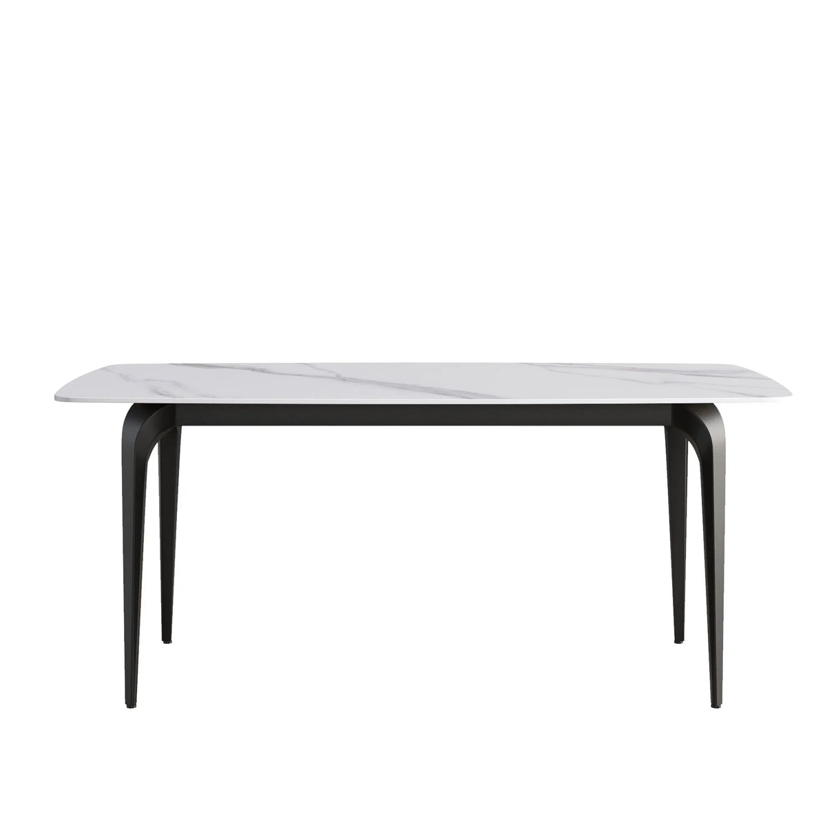 70.87" Modern Artificial Stone Curved Black Metal Leg Dining Table, Can Accommodate 6-8 People - White / Black - Furniture Home Direct
