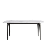 70.87" Modern Artificial Stone Curved Black Metal Leg Dining Table, Can Accommodate 6-8 People - White / Black - Furniture Home Direct