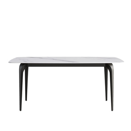 70.87" Modern Artificial Stone Curved Black Metal Leg Dining Table, Can Accommodate 6-8 People - White / Black - Furniture Home Direct