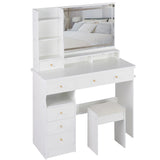 Vanity Desk Set With Cushioned Stool And Large Mirror White - Furniture Home Direct