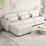 113.3 Modular Sectional With Ottoman And USB C Ports Beige - Furniture Home Direct
