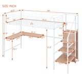 Loft Bed With Desk And Grid, Stylish Frame With Lateral Storage Ladder And Wardrobe - Furniture Home Direct