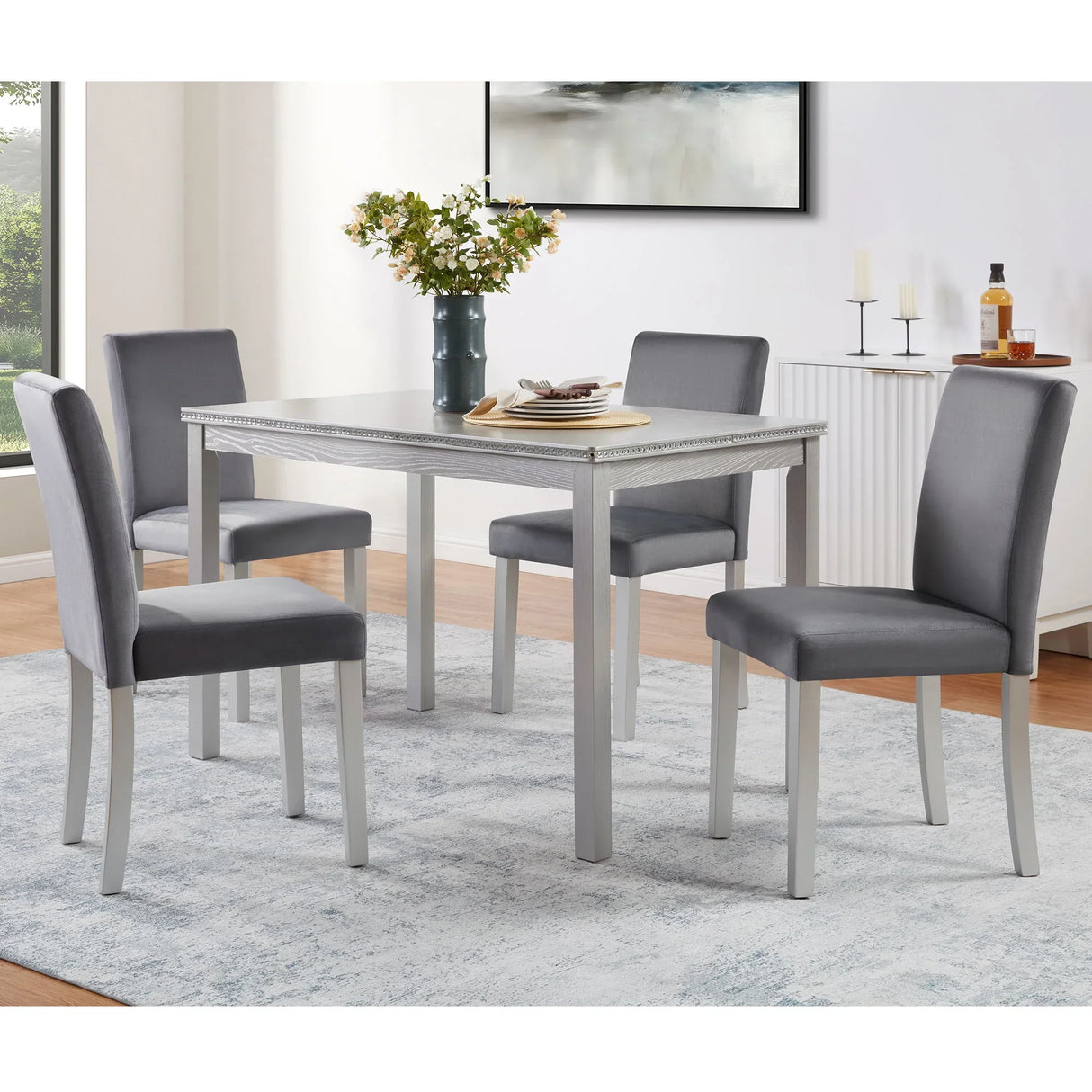 Dining Table Set, Table With A Rectangular Table And Upholstered Chairs - Furniture Home Direct