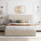 Storage Bed With Lift Platform Upholstered Queen Beige - Furniture Home Direct
