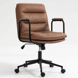 Office Chair, Mid Back Home Office Desk Task Chair With Wheels And Arms Ergonomic PU Leather Computer Rolling Swivel Chair With Padded Armrest - Furniture Home Direct
